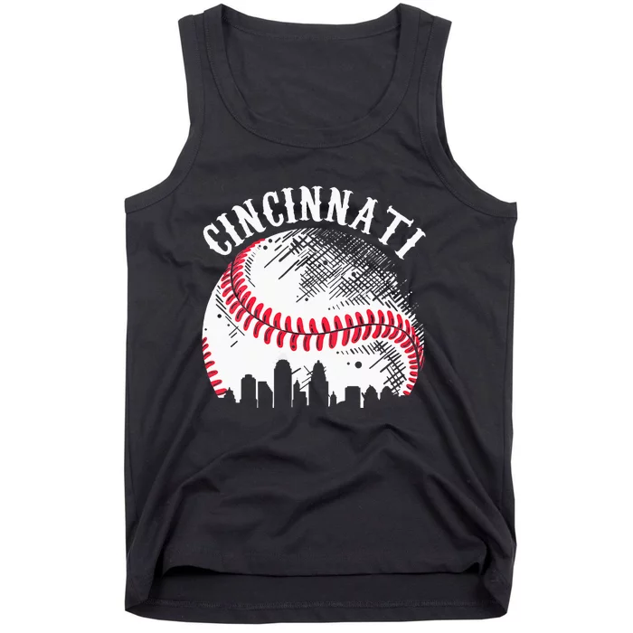 Vintage Cincinnati Skyline City Baseball Tee Met At Gameday Tank Top