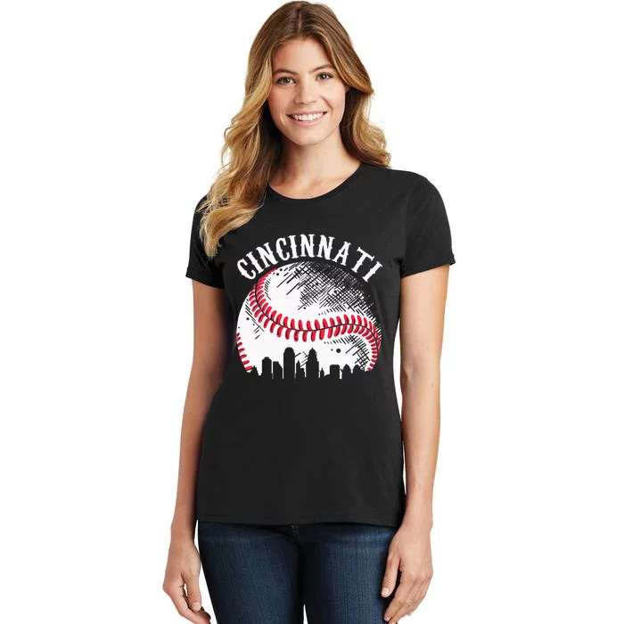 Vintage Cincinnati Skyline City Baseball Tee Met At Gameday Women's T-Shirt