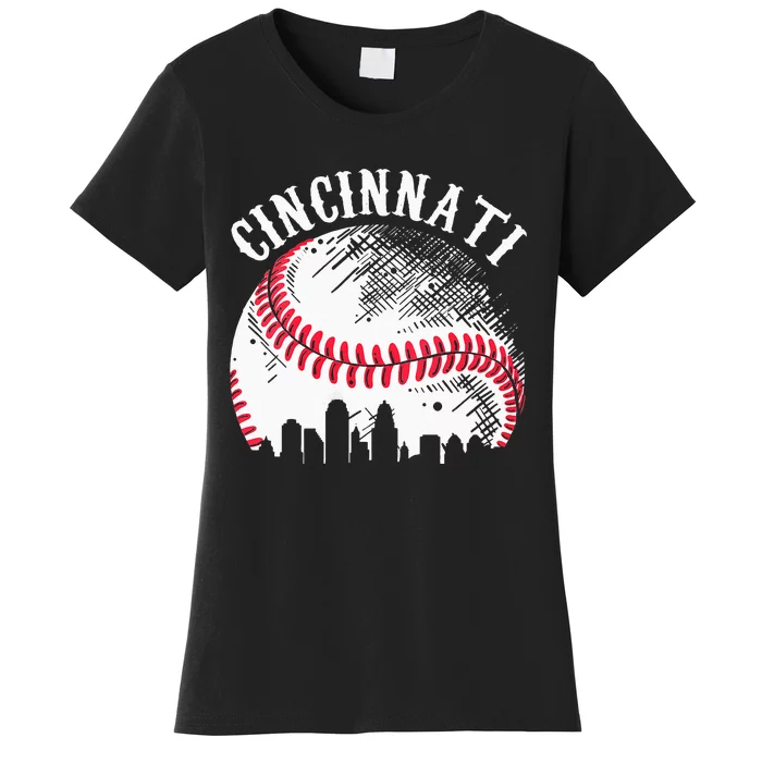 Vintage Cincinnati Skyline City Baseball Tee Met At Gameday Women's T-Shirt