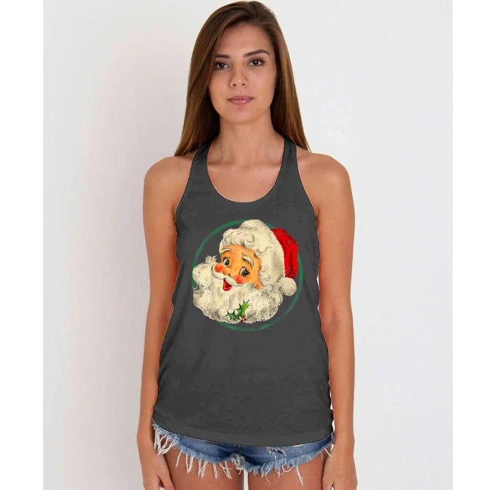 Vintage Christmas Santa Claus Face Old Fashioned Women's Knotted Racerback Tank