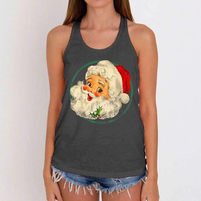 Vintage Christmas Santa Claus Face Old Fashioned Women's Knotted Racerback Tank