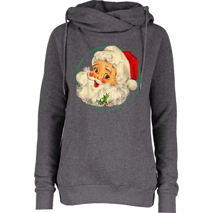 Vintage Christmas Santa Claus Face Old Fashioned Womens Funnel Neck Pullover Hood