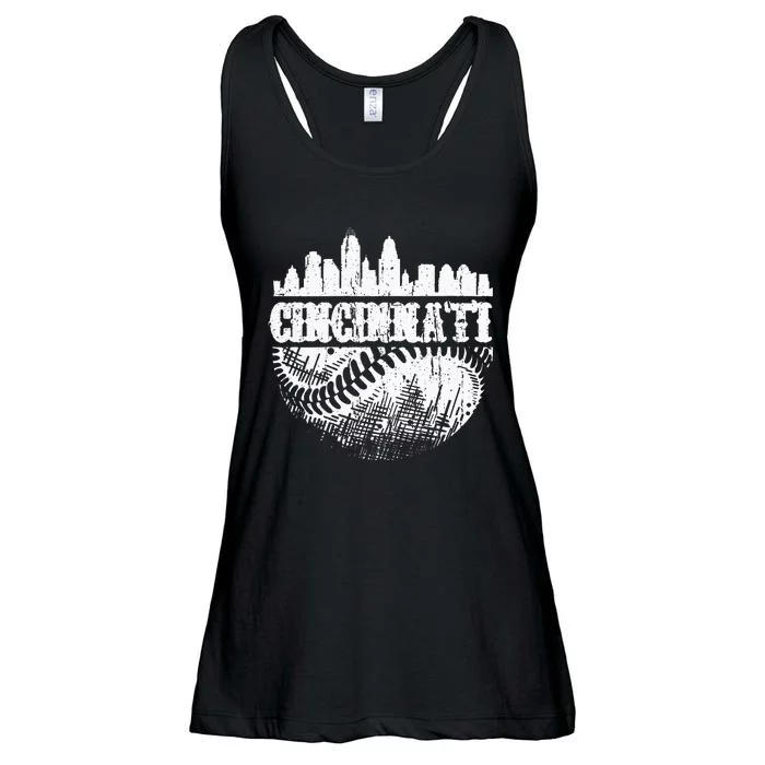 Vintage Cincinnati Skyline City Baseball Met At Gameday Ladies Essential Flowy Tank