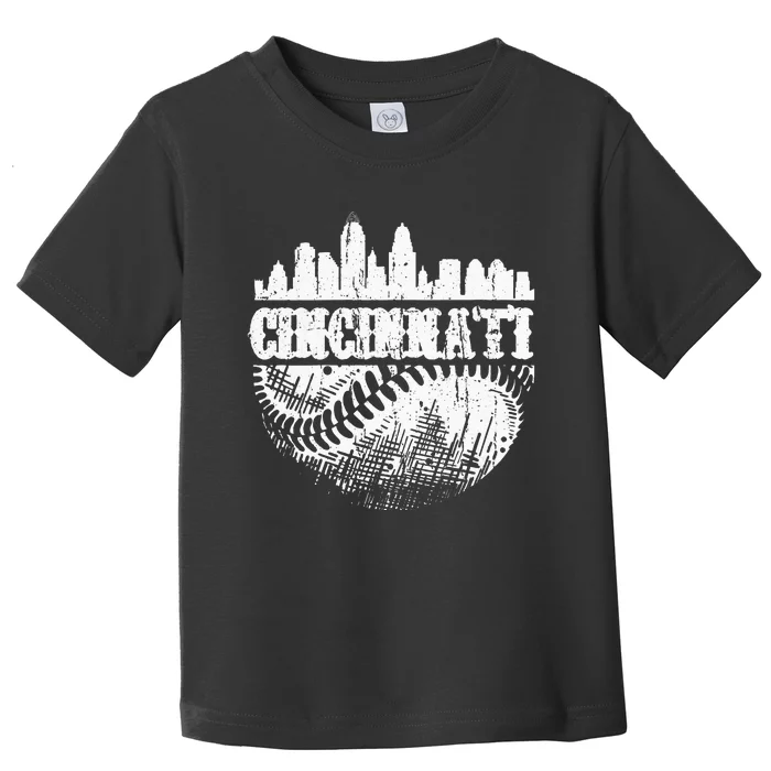 Vintage Cincinnati Skyline City Baseball Met At Gameday Toddler T-Shirt