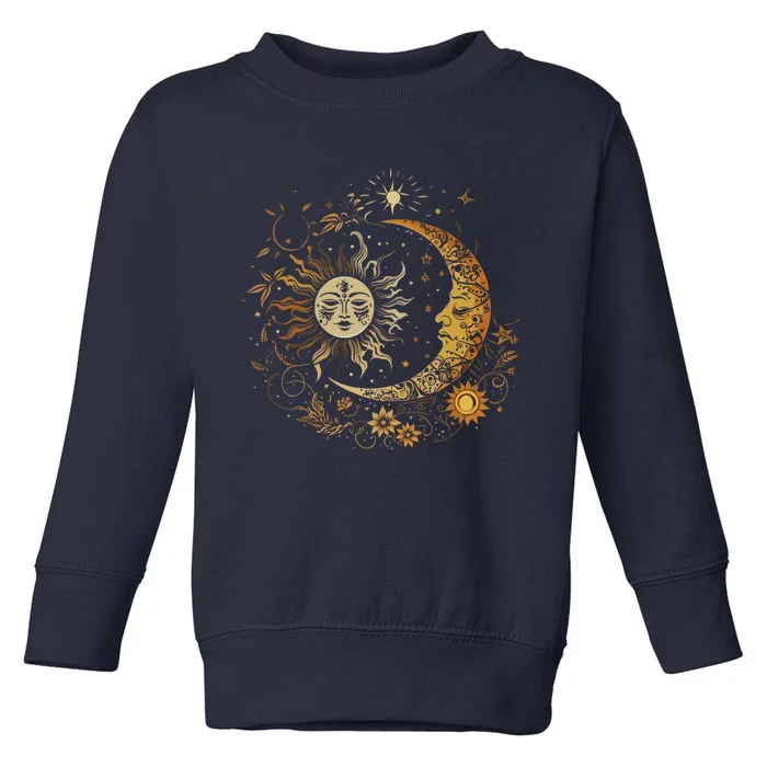 Vintage Celestial Sun Moon Flower Astrology Moon Phases Toddler Sweatshirt