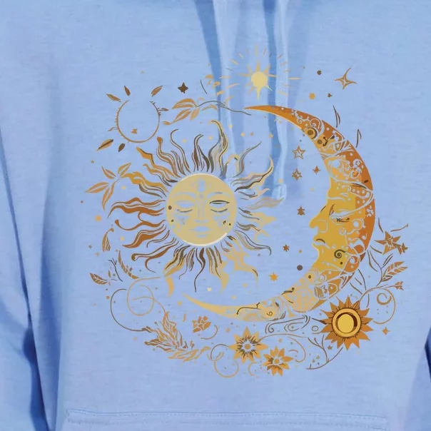 Vintage Celestial Sun Moon Flower Astrology Moon Phases Unisex Surf Hoodie