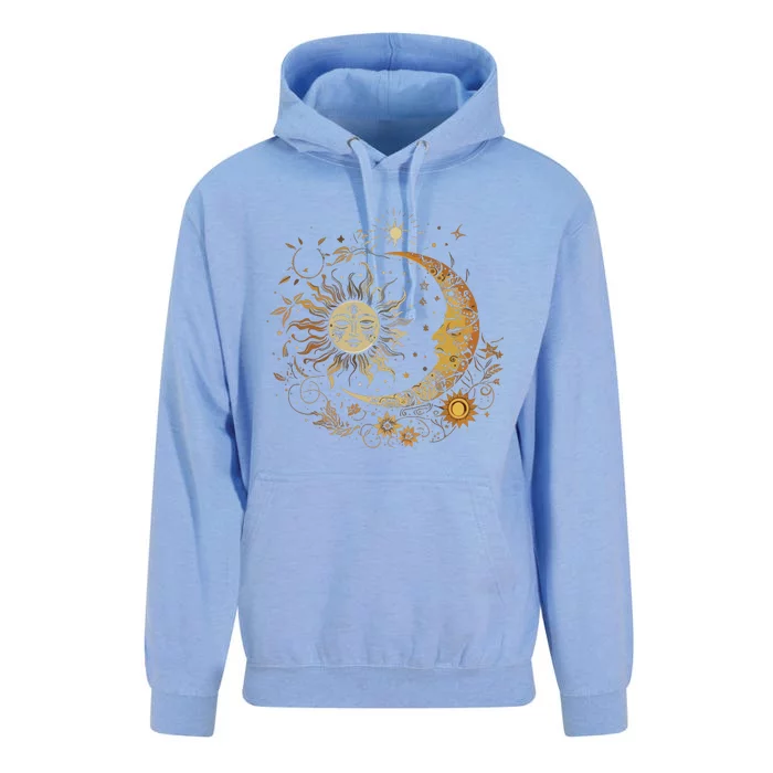 Vintage Celestial Sun Moon Flower Astrology Moon Phases Unisex Surf Hoodie