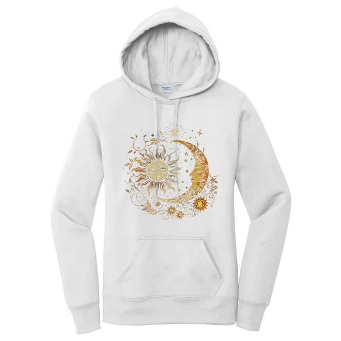 Vintage Celestial Sun Moon Flower Astrology Moon Phases Women's Pullover Hoodie