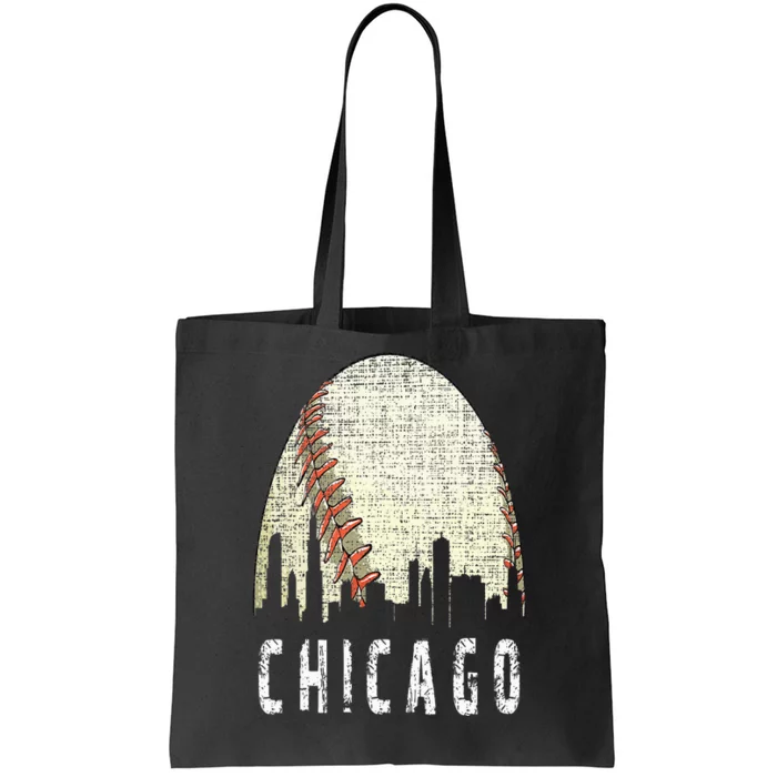 Vintage Chicago Skyline City Baseball  Met At Gameday Tote Bag