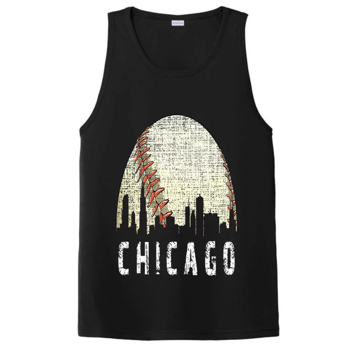 Vintage Chicago Skyline City Baseball  Met At Gameday Performance Tank