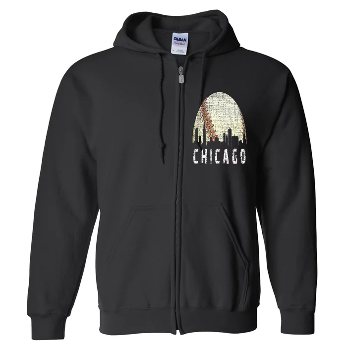 Vintage Chicago Skyline City Baseball  Met At Gameday Full Zip Hoodie