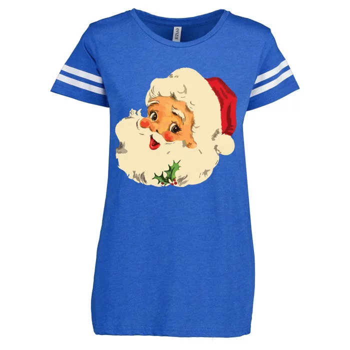 Vintage Christmas Santa Claus Face Funny Old Fashioned Enza Ladies Jersey Football T-Shirt