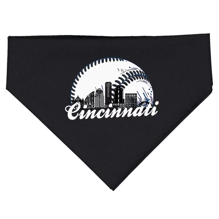 Vintage Cincinnati Skyline City Baseball Met At Gameday USA-Made Doggie Bandana