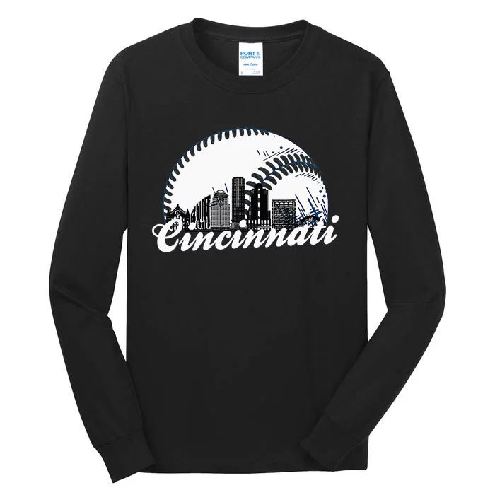 Vintage Cincinnati Skyline City Baseball Met At Gameday Tall Long Sleeve T-Shirt