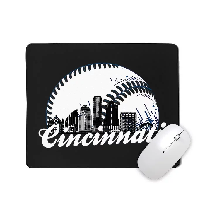 Vintage Cincinnati Skyline City Baseball Met At Gameday Mousepad