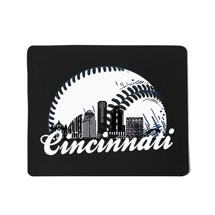 Vintage Cincinnati Skyline City Baseball Met At Gameday Mousepad