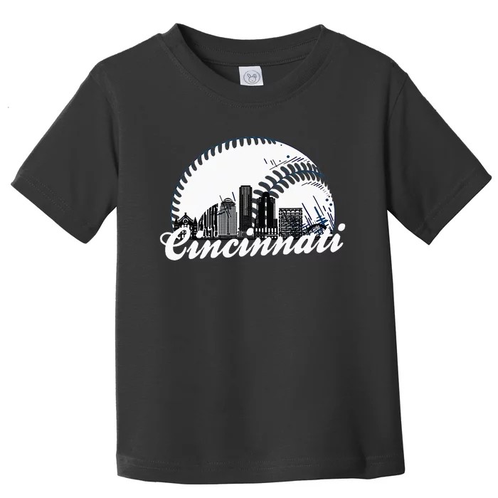 Vintage Cincinnati Skyline City Baseball Met At Gameday Toddler T-Shirt