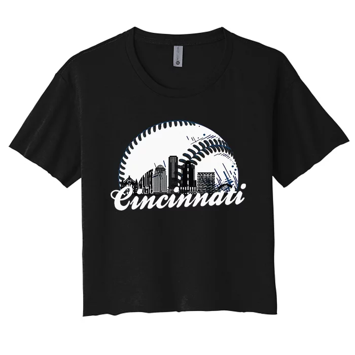 Vintage Cincinnati Skyline City Baseball Met At Gameday Women's Crop Top Tee