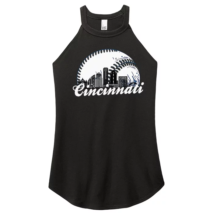 Vintage Cincinnati Skyline City Baseball Met At Gameday Women’s Perfect Tri Rocker Tank