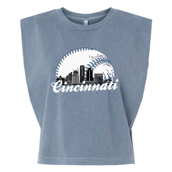 Vintage Cincinnati Skyline City Baseball Met At Gameday Garment-Dyed Women's Muscle Tee