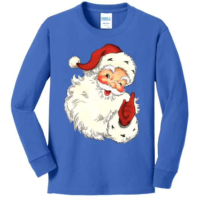 Vintage Christmas Santa Claus Face Old Fashioned Great Gift Kids Long Sleeve Shirt