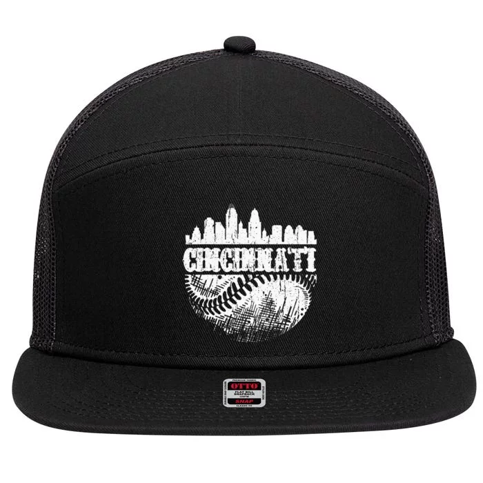 Vintage Cincinnati Skyline City Baseball Met At Gameday 7 Panel Mesh Trucker Snapback Hat