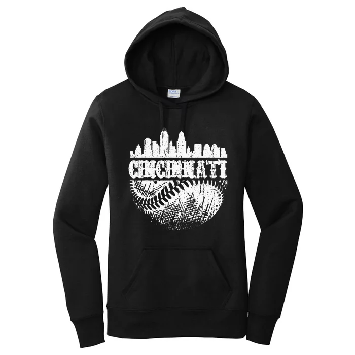 Vintage Cincinnati Skyline City Baseball Met At Gameday Women's Pullover Hoodie