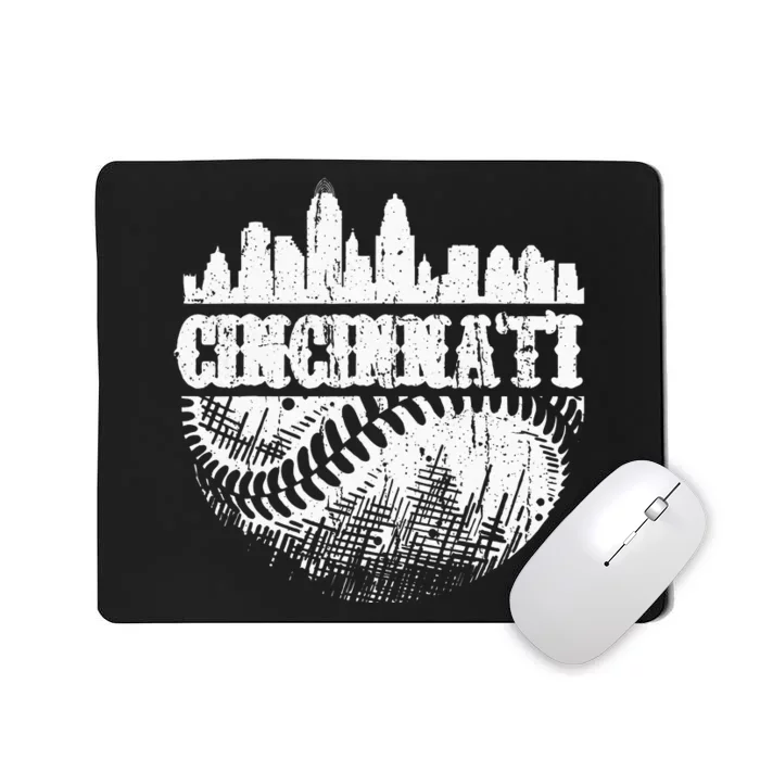 Vintage Cincinnati Skyline City Baseball Met At Gameday Mousepad