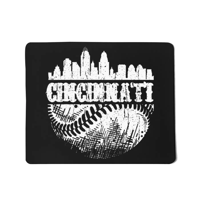 Vintage Cincinnati Skyline City Baseball Met At Gameday Mousepad