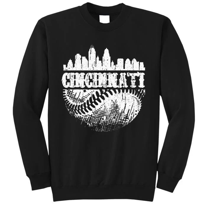 Vintage Cincinnati Skyline City Baseball Met At Gameday Tall Sweatshirt