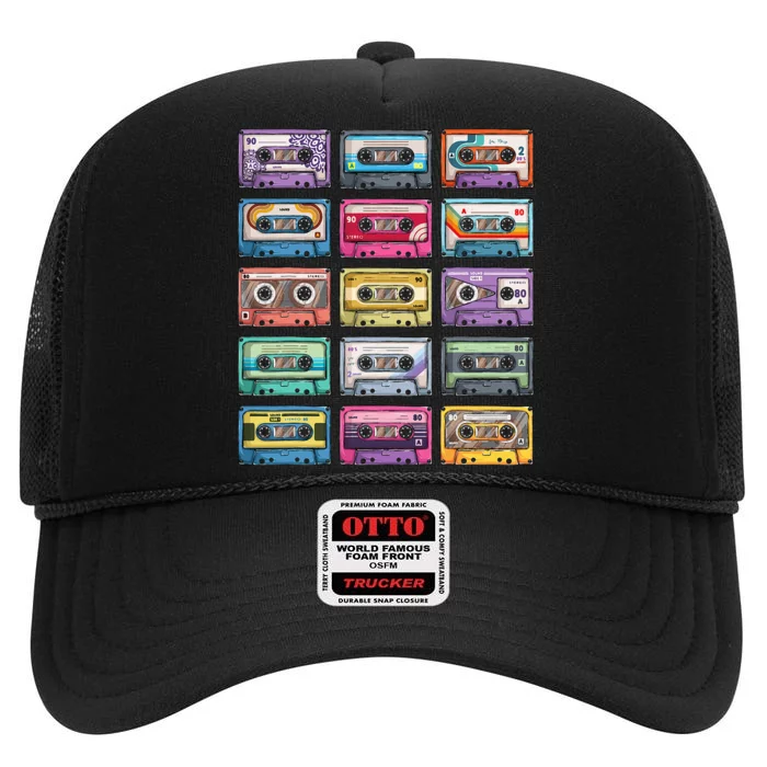 Vintage Cassette Tapes Collection 80S 90S Music Mixtape High Crown Mesh Trucker Hat