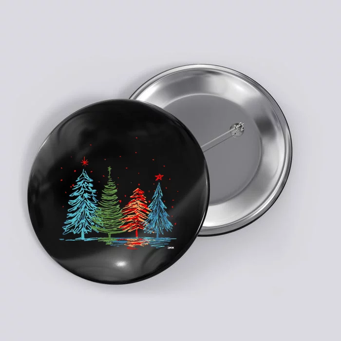 Vintage Christmas Trees Hand Drawing Christmas Trees Button