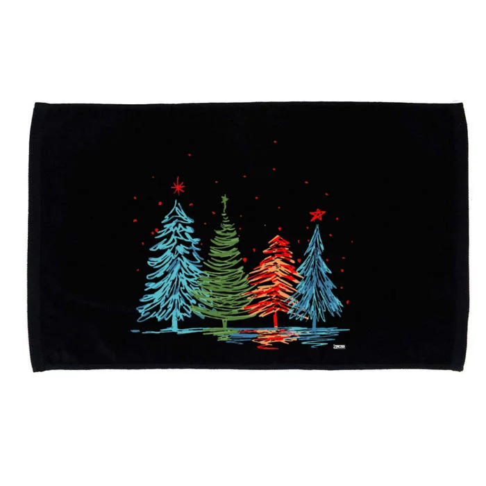 Vintage Christmas Trees Hand Drawing Christmas Trees Microfiber Hand Towel