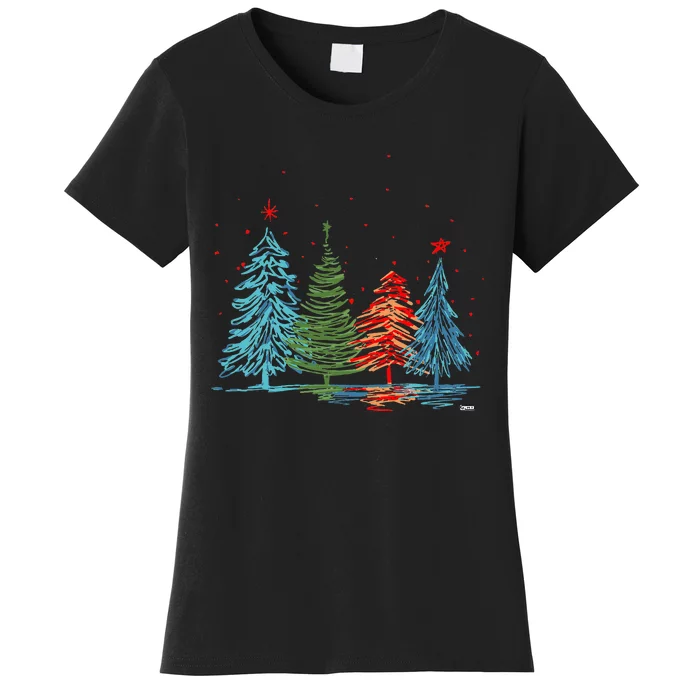 Vintage Christmas Trees Hand Drawing Christmas Trees Women's T-Shirt