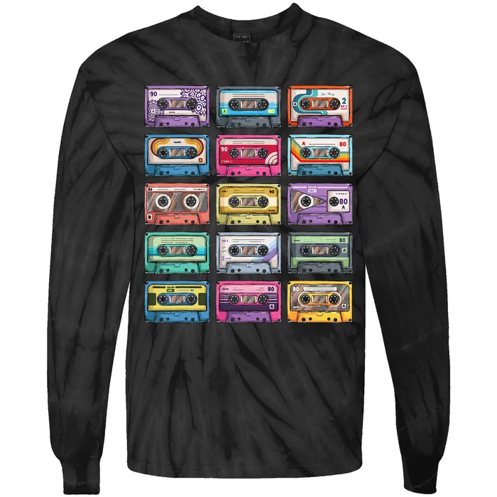 Vintage Cassette Tapes Collection 80S 90S Music Mixtape Tie-Dye Long Sleeve Shirt