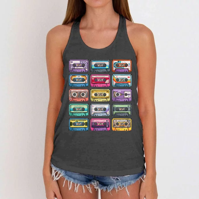 Vintage Cassette Tapes Collection 80S 90S Music Mixtape Women's Knotted Racerback Tank