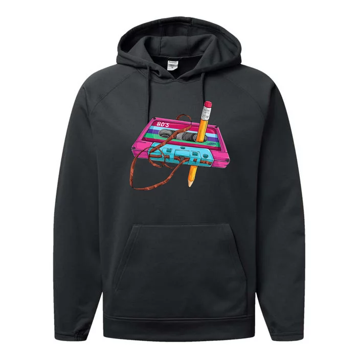 Vintage Cassette Tape Pencil 70s 80s 90s Music Mixtape Performance Fleece Hoodie