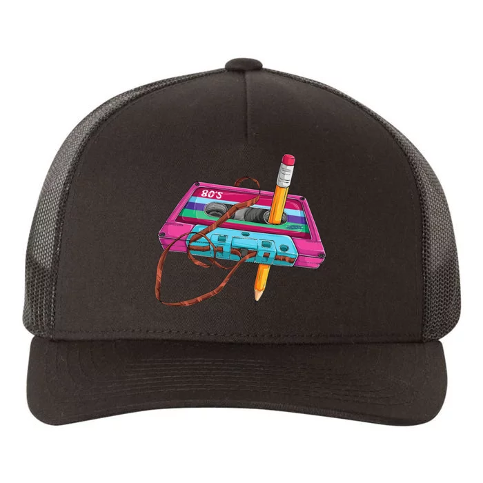 Vintage Cassette Tape Pencil 70s 80s 90s Music Mixtape Yupoong Adult 5-Panel Trucker Hat