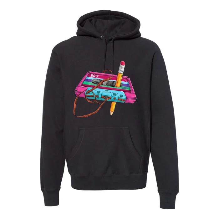 Vintage Cassette Tape Pencil 70s 80s 90s Music Mixtape Premium Hoodie