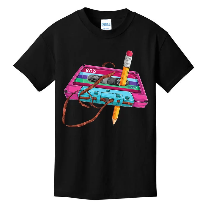 Vintage Cassette Tape Pencil 70s 80s 90s Music Mixtape Kids T-Shirt