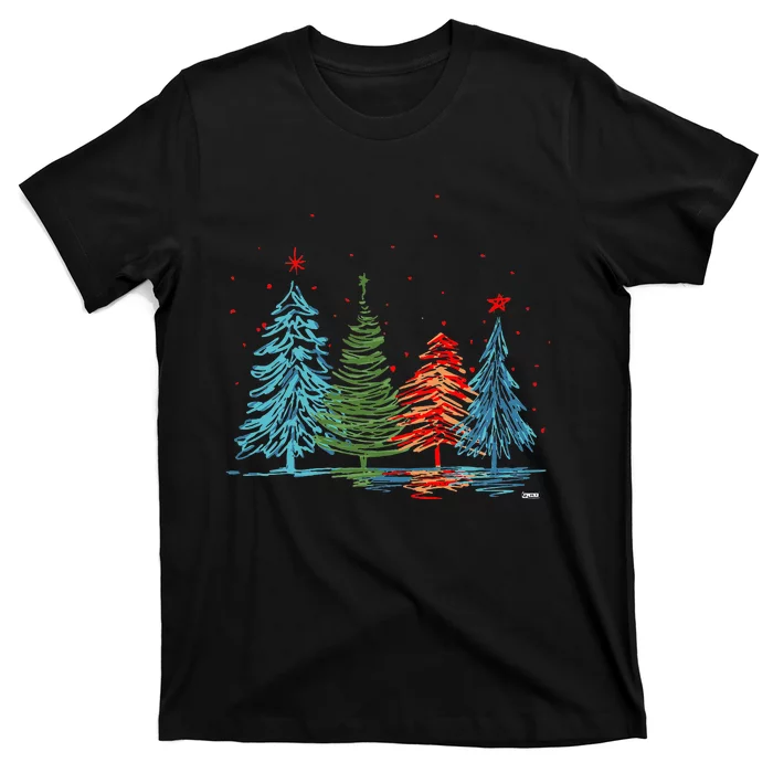 Vintage Christmas Trees Hand Drawing Christmas Trees T-Shirt