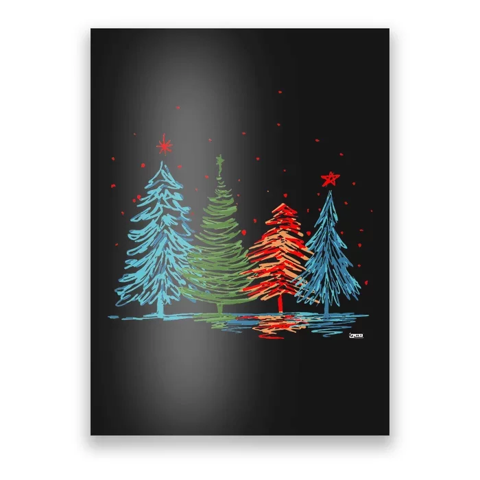 Vintage Christmas Trees Hand Drawing Christmas Trees Poster