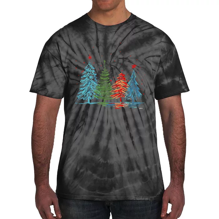 Vintage Christmas Trees Hand Drawing Christmas Trees Tie-Dye T-Shirt