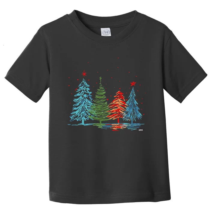 Vintage Christmas Trees Hand Drawing Christmas Trees Toddler T-Shirt