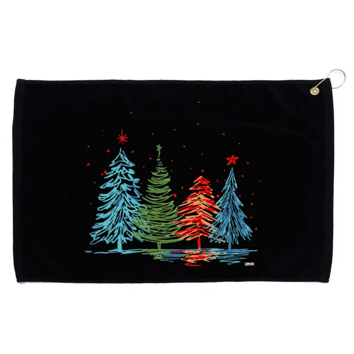 Vintage Christmas Trees Hand Drawing Christmas Trees Grommeted Golf Towel