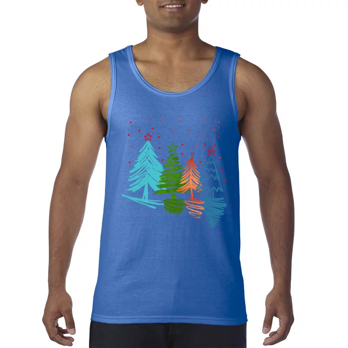 Vintage Christmas Trees Hand Drawing Christmas Trees Tank Top