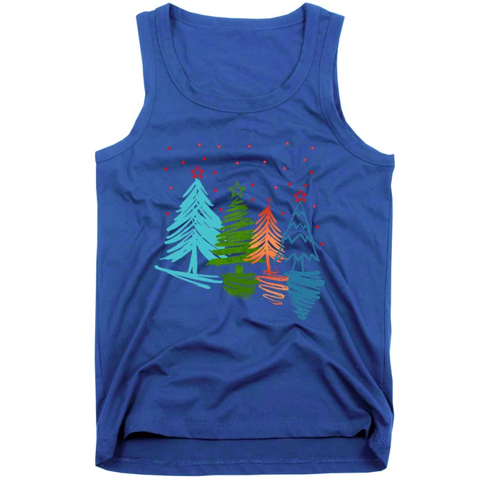 Vintage Christmas Trees Hand Drawing Christmas Trees Tank Top