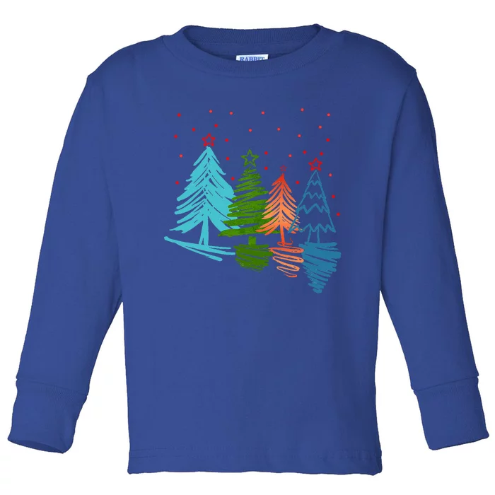 Vintage Christmas Trees Hand Drawing Christmas Trees Toddler Long Sleeve Shirt