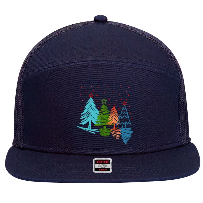 Vintage Christmas Trees Hand Drawing Christmas Trees 7 Panel Mesh Trucker Snapback Hat