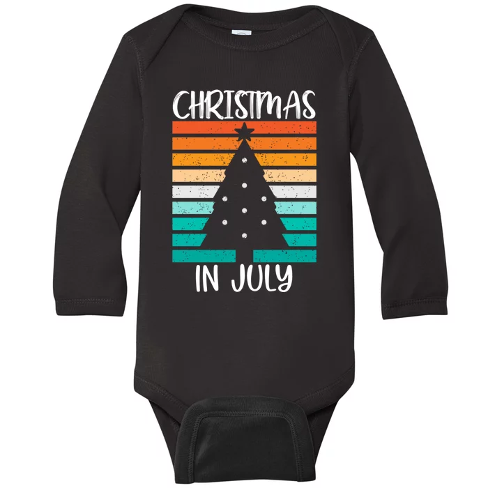 Vintage Christmas Tree Christmas In July Baby Long Sleeve Bodysuit